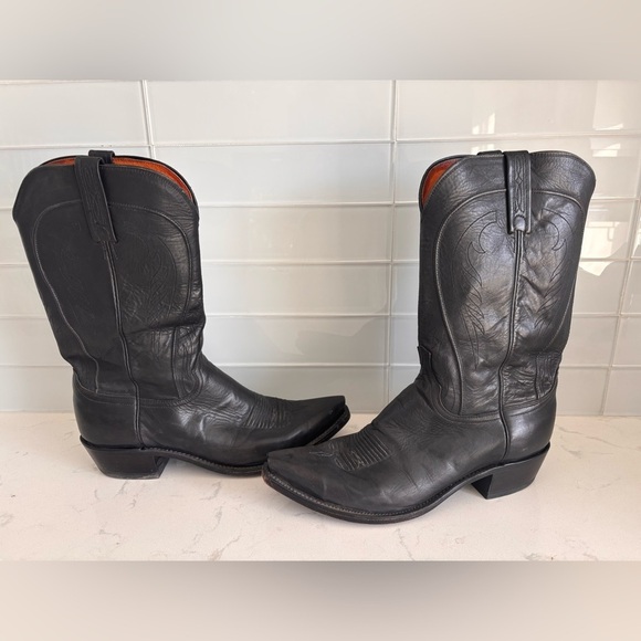 Lucchese Black Ranch Hand Leather Cowboy Boots - Picture 5 of 7